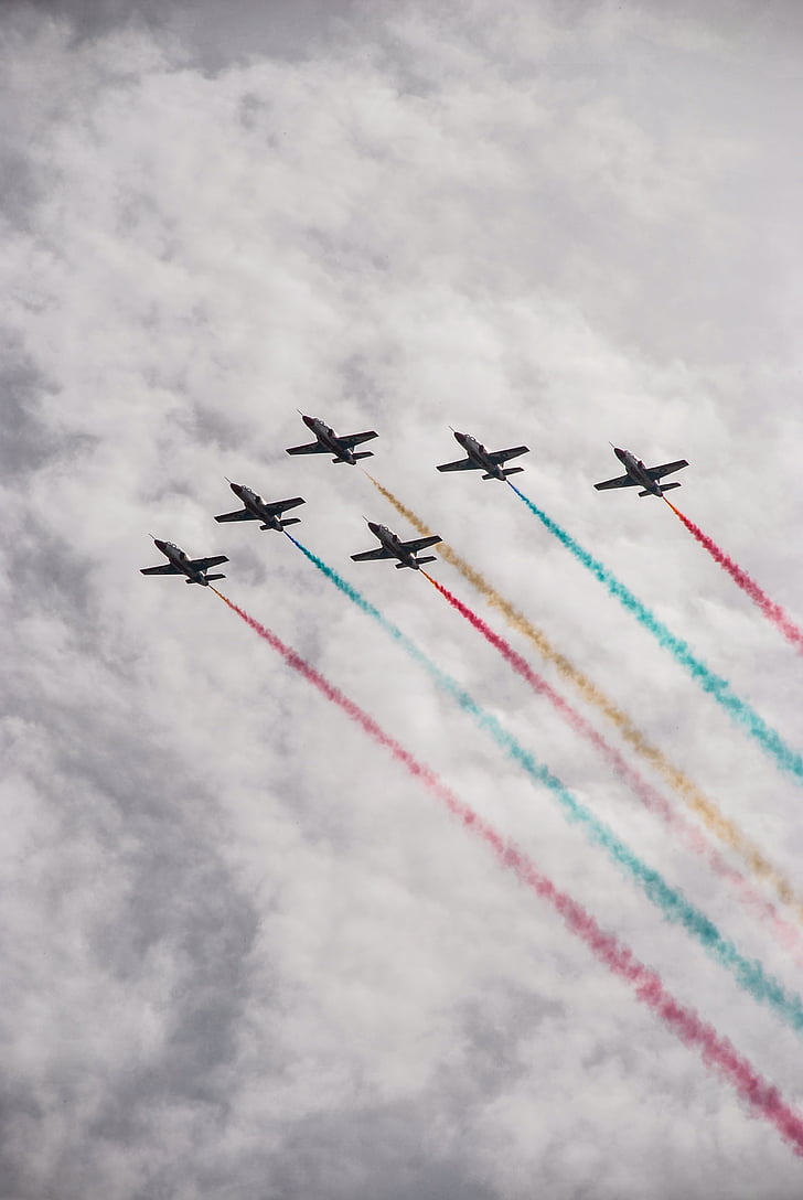 air force, aircrafts, airplanes, aviation, clouds, colorful, colourful