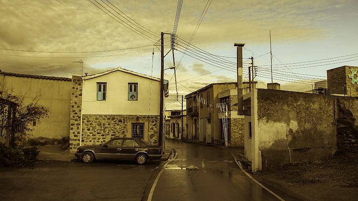 street, village, winter, houses, architecture, traditional, pera oreinis
