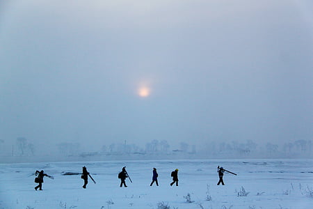 fotografia, neve, team di risultati, gruppo, fotografo, inverno, missione