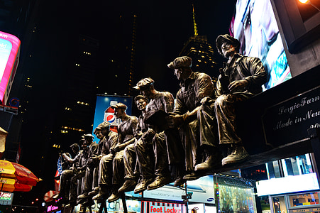 New york, heykeller, TimesSquare, gece, Şehir, gece görüş, Kentsel