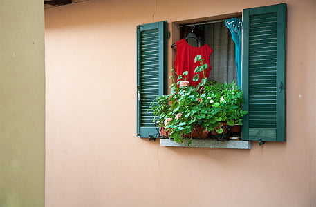 okno, květiny, Itálie, umění, dům, návrh