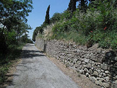 road, wall, upstream, may, hill