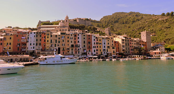 båter, sjøen, hus, farger, fargerike, Porto venere, Liguria