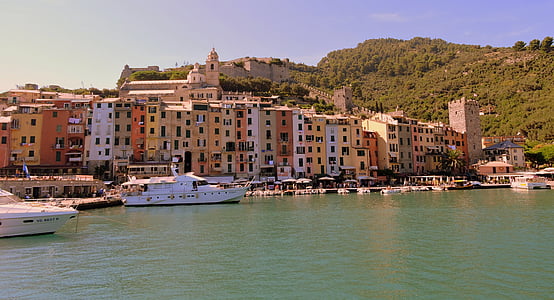 łodzie, morze, Domy, kolory, kolorowe, Porto venere, Liguria