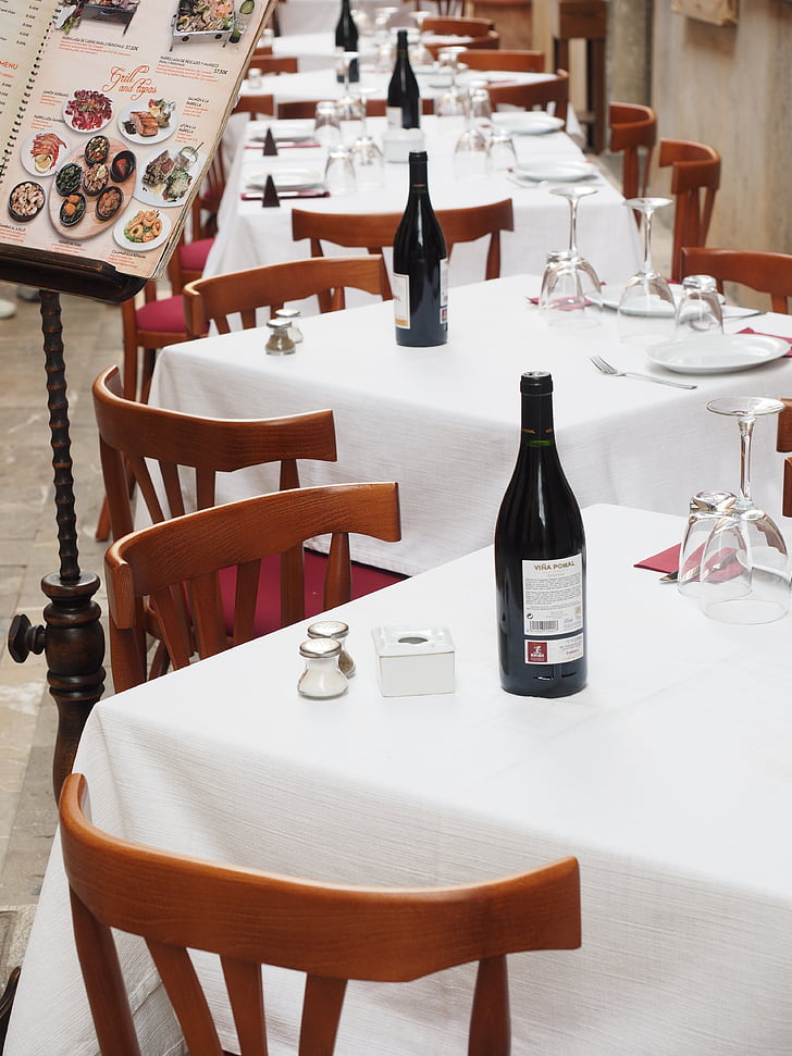 Restaurant, gastronomie, wijn, tabel, gedekt, Nobel, elegante