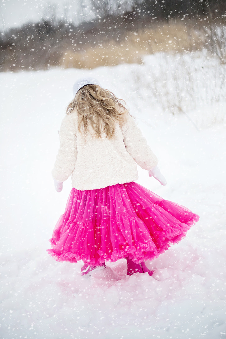 girl, little girl, snow, tutu, pink tutu, winter, outdoors