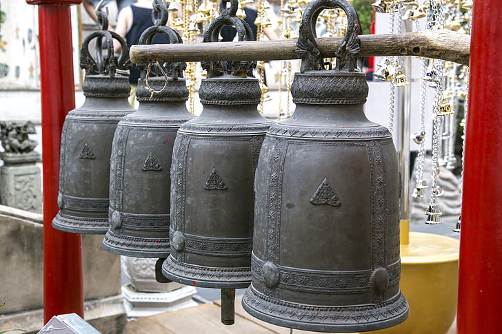 bells, thailand, temple, gong, metal, heavy, buddhism