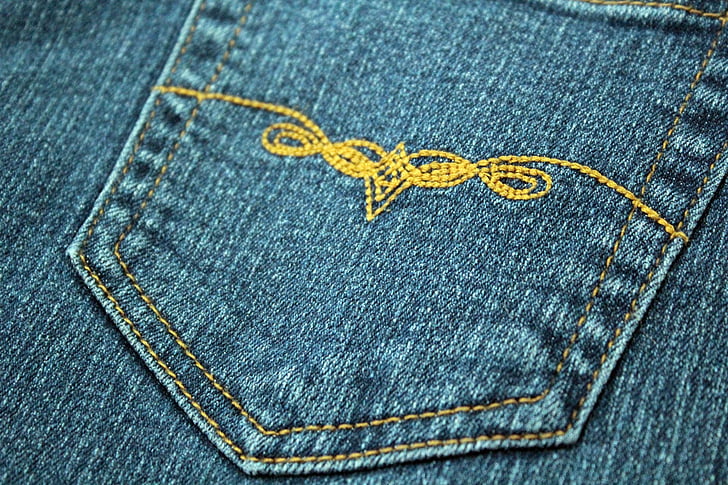 Pocket, denim, design, broderi, jeans, bukser, klud