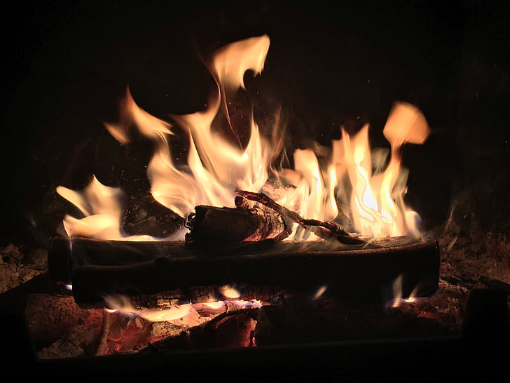 fire, winter, hot, fireplace, mood, light, yellow