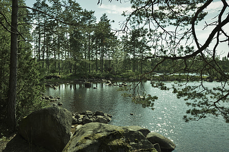 воды, озеро, Швеция, пейзажи, Природа, Зеркальное отображение, Закат