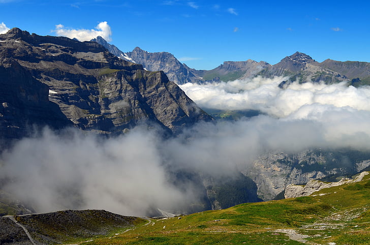 kalni, ainava, Alpu, mākoņi, programma Outlook, klints, pļavas
