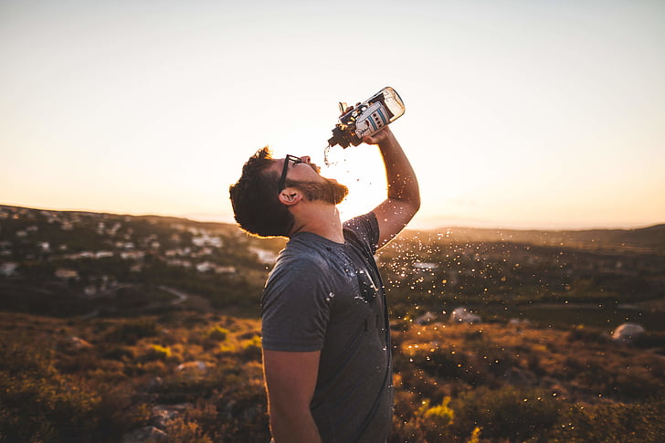 man, dringkin, water, daytime, guy, drinking, water bottle