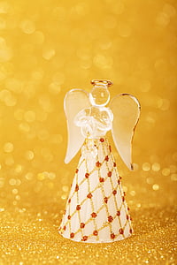 Angel, Golden, fest, jul, dekoration, figur, stående
