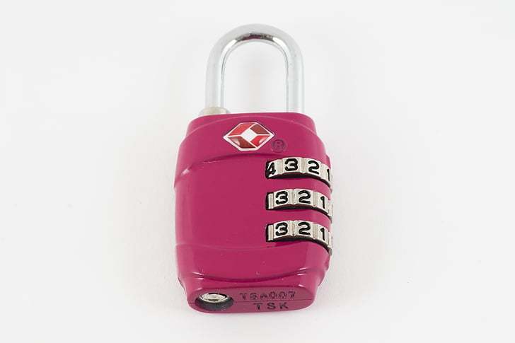 padlock, pink, lock, combination lock, colors, travel, väsklås