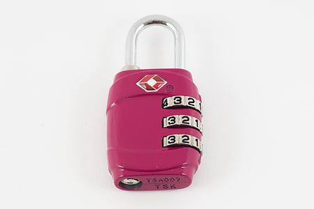Gembok, merah muda, kunci, kunci kombinasi, warna, perjalanan, väsklås