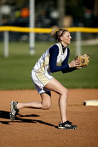 Softbol, acció, femella, jugador, breu aturada, competència, l'activitat