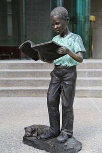 statuen, gutt, bok, lesing, skulptur, figur, monument