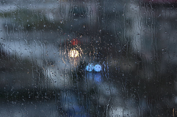 regn, vindue, bokeh, glas, mørk, regndråbe, vejr