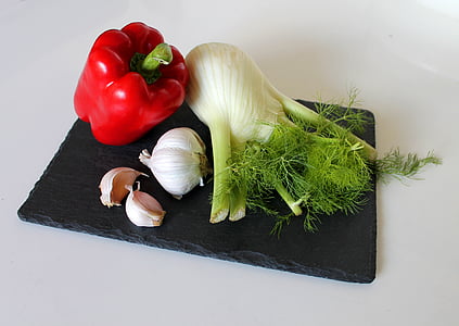 verdure, pepe, finocchio, cibo, aglio, verde, pepe rosso