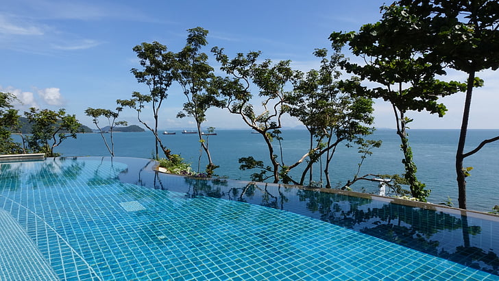piscine, océan, design moderne, luxe, détente, Loisirs, paysage