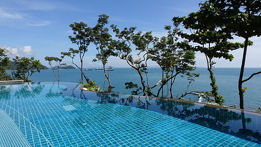 swimming pool, ocean, modern design, luxury, relaxation, leisure, landscape