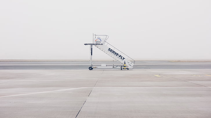 photo, gray, serve, fly, airplane, stairs, airport