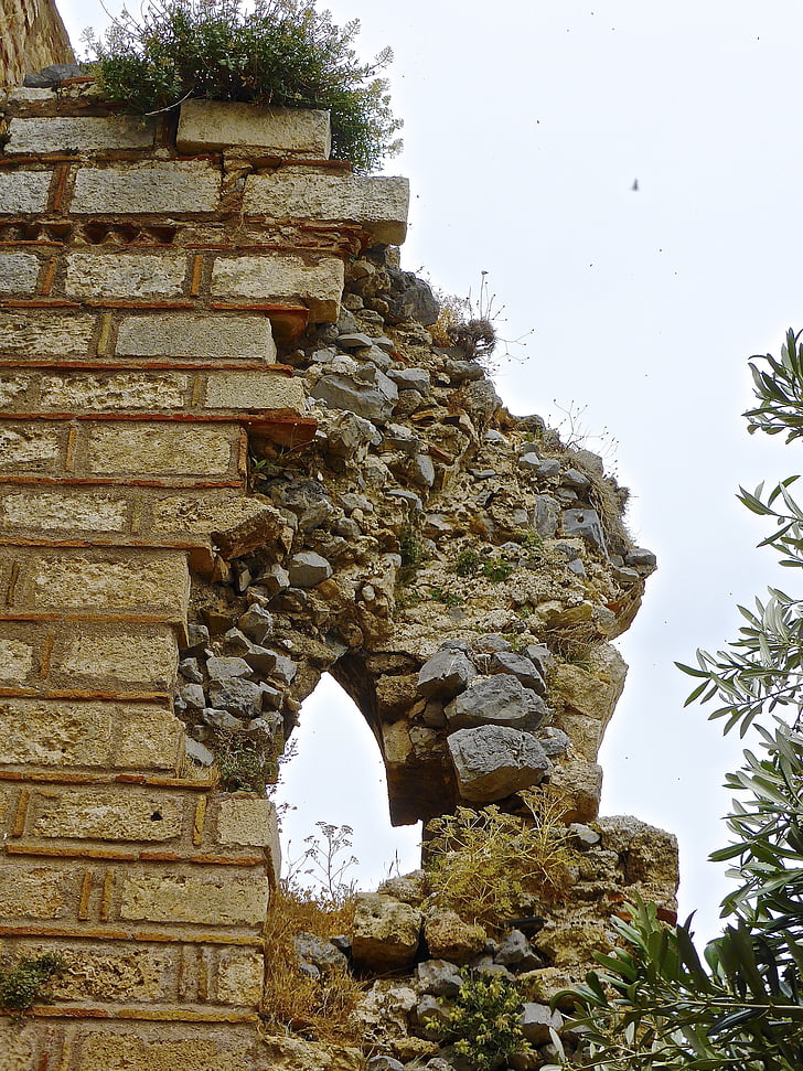 ruïnes, braakliggende, bakstenen, verkruimel, oude, desintegratie, schade