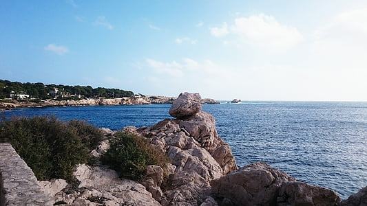 stenen, zee, hemel, blauw, kustlijn, natuur, Rock - object