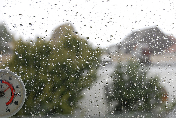 Wetter, Regen, Tropf, Regentropfen, verregnete Sommer, Drop-Ausführung, Scheibe