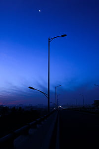 rue, lumière, lanterne, lampe de rue, route, lever du soleil, ville