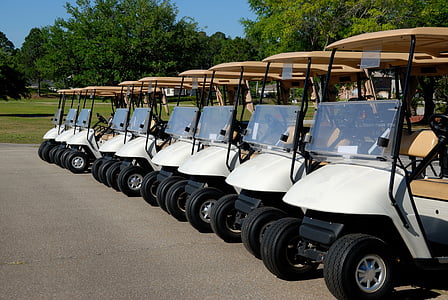 golf carts, golf, course, green, sport, grass, game