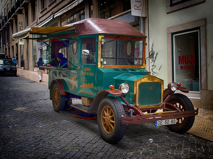 Portugal, camió, vehicle, transport, carrer, edificis, oldster