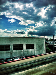 stavbe, nebo, Urban, mesto, dramatično, oblaki