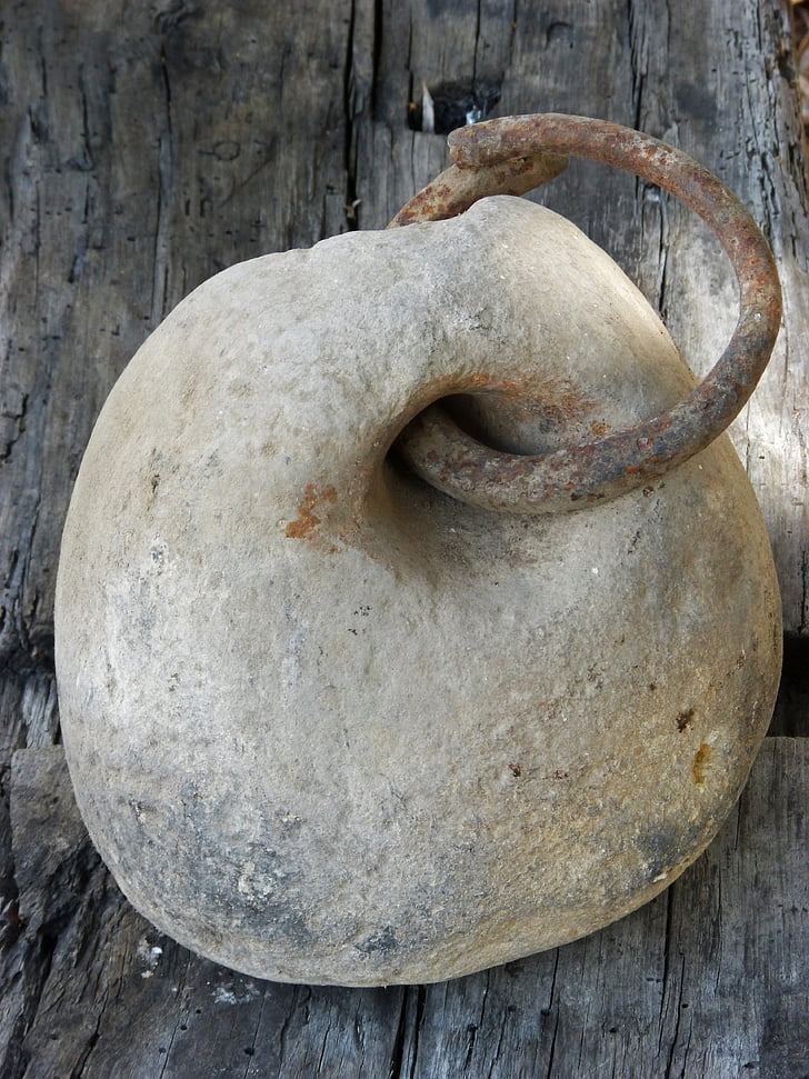 stone, weight, old weight, ring, iron