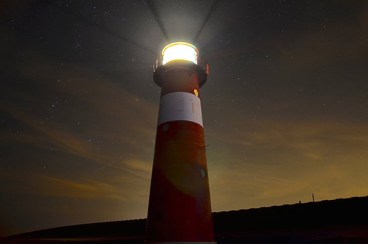 Lighthouse, Beacon, Advarsel, fare, nat, mørk, navigation