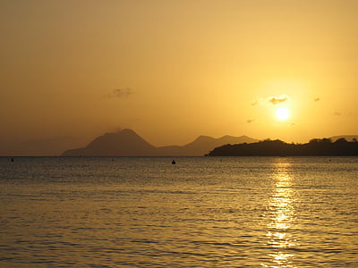 zee, zonsondergang, Oceaan, Martinique