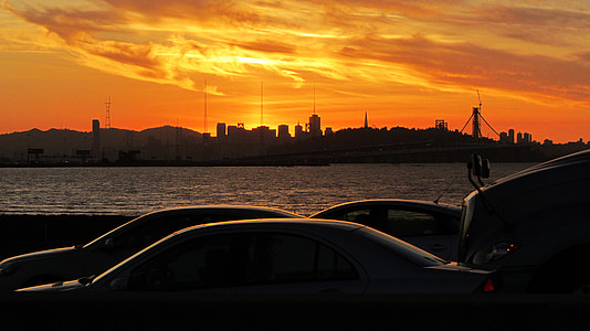 San francisco, Skyline, tráfico, hora de acometidas, Francisco, ciudad, California