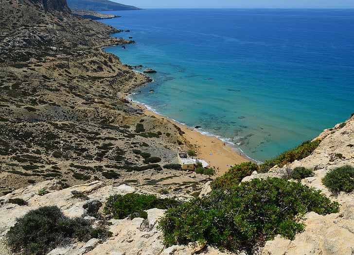 Kreta, Matala, czerwona plaża, grecka wyspa, wakacje, morze, Widok