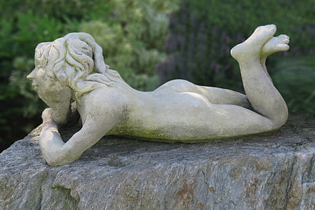 escultura, jardí figuretes, femella, figura de pedra, jardí, pedra, estàtua