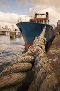 cargo, dock, harbor, harbour, knot, port, rope