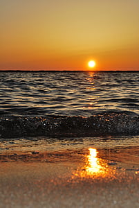 coucher de soleil, horizon, plage, océan, mer, Dim, eau