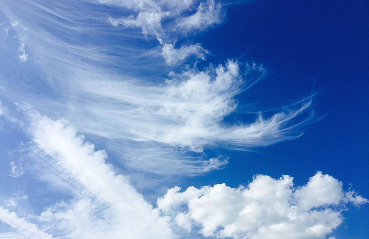 cel, núvol, blau, forma núvols, detall frontal, posta de sol, vol