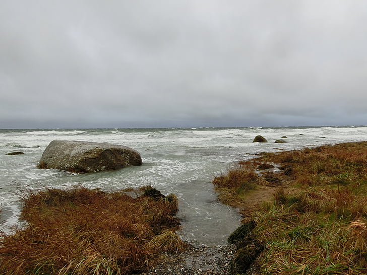 cabo arkona, nubes, Playa, Rügen, Mar Báltico