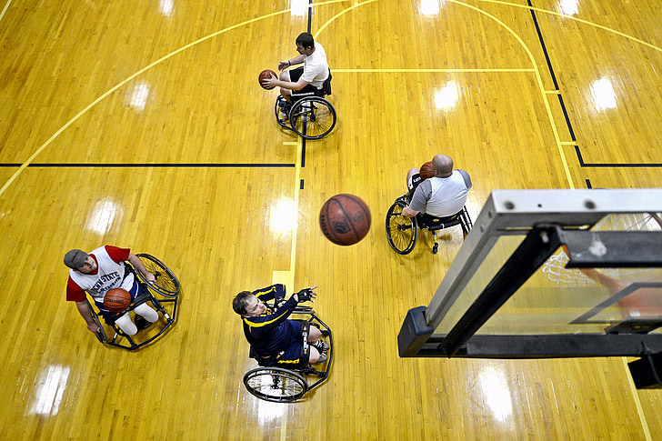 košarka, Sodišče, streljanje, žogo, igralci, onemogočen, invalidski voziček