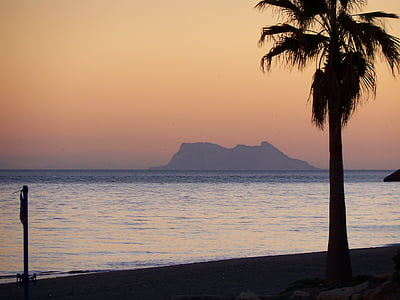 Gibraltár, naplemente, Beach, Spanyolország, mediterrán, Európa, tenger