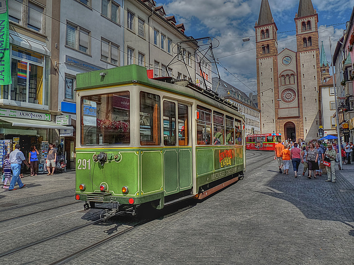 tram, vervoer, vervoermiddel, het platform, oude stad, historisch, leek
