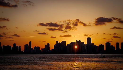 Cloudscape, coucher de soleil, soirée, Miami, silhouette, coucher de soleil ciel, Nuage