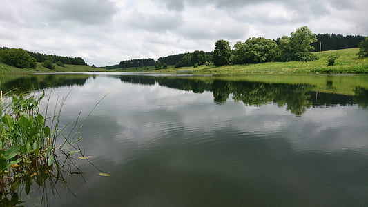 nature, pond, clouds, trees, reflection