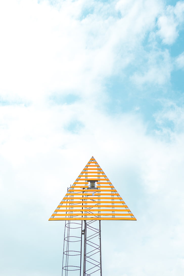 triangular, Torre, càmera, blau, cel, núvol, signe