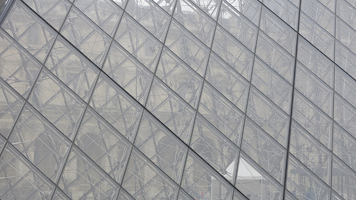VITRAŽ, Louvre, pregleden, trava, piramida, arhitektura, steklo - material